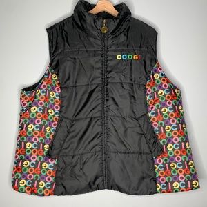COOGI Rainbow Black Quilted Puffer Vest 3XL Y2K